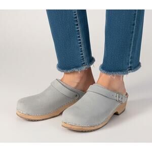 ​Free People MIA Swedish Wood Clogs Gray Leather Size 39 (US 8.5/9)